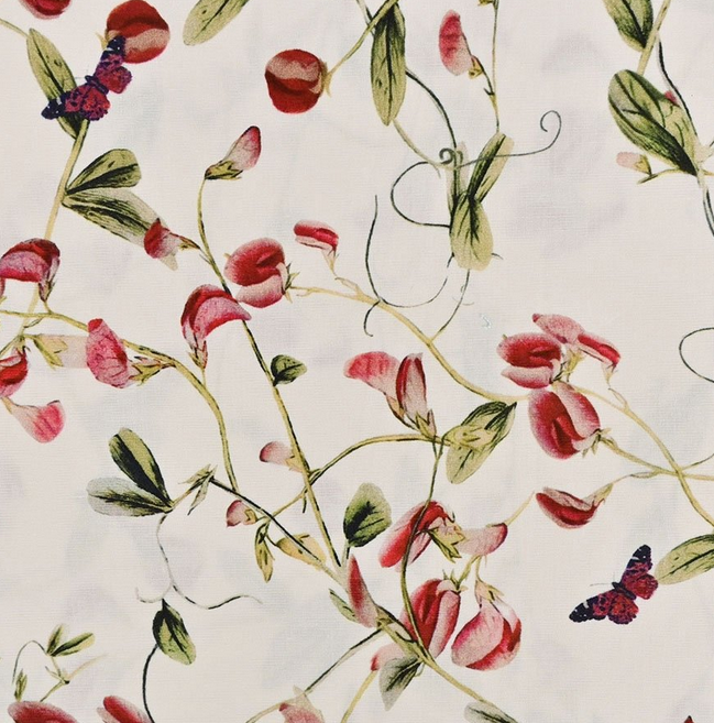 Poplin Stretch Leaves Wine/Dark Green