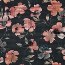Cotton Satin Digital Flowers Dark Petrol