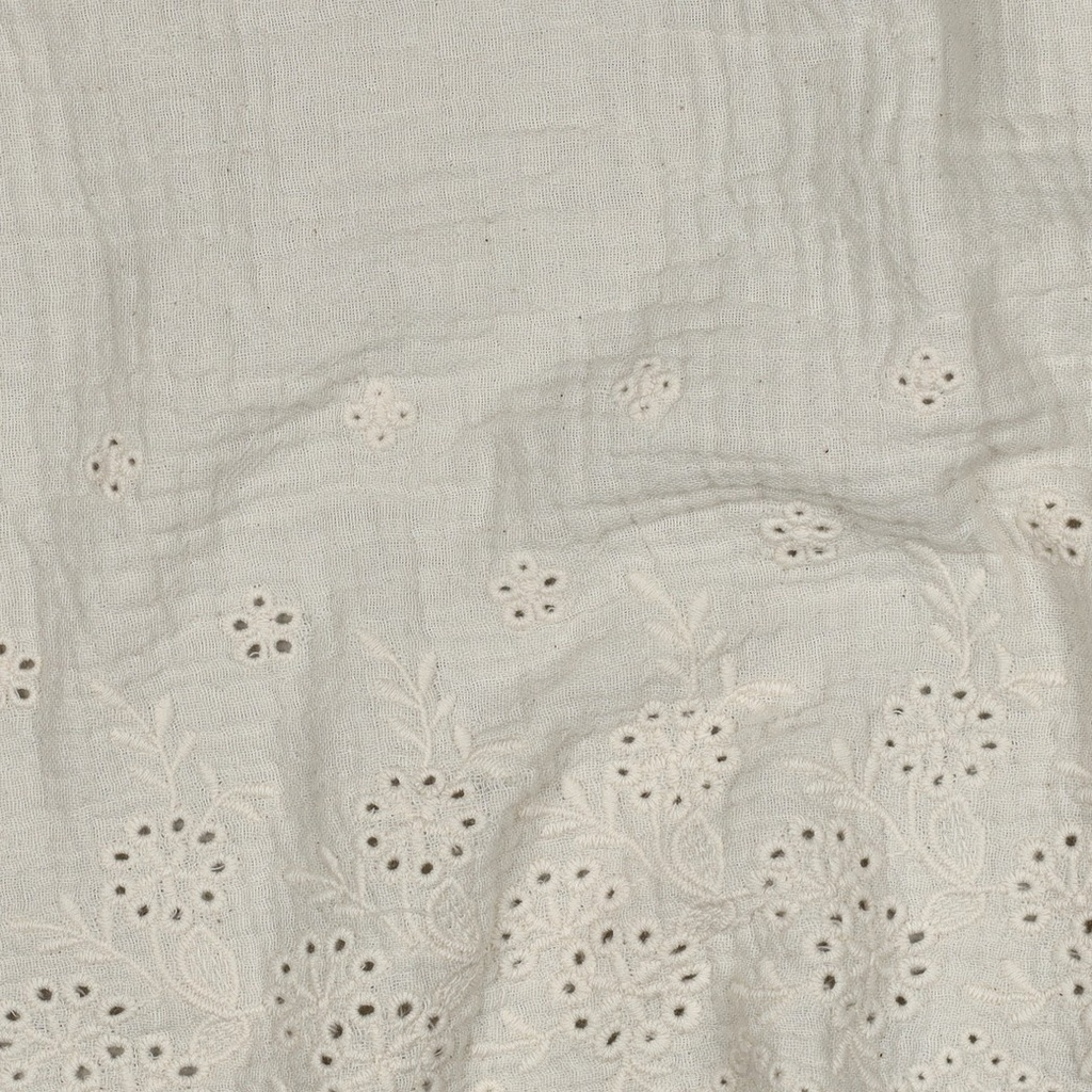 Double Gauze One-side Embroidery Border Natural