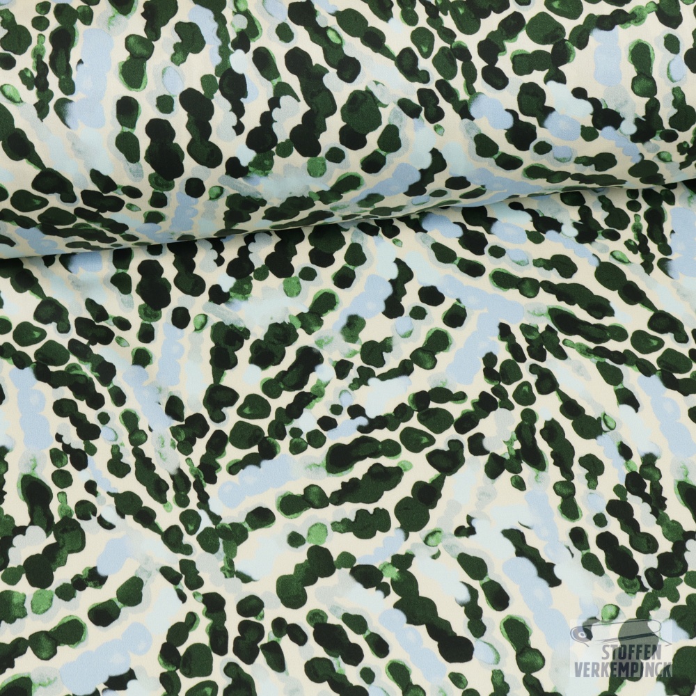 Satijn Viscose Abstract Dark Green/Light Blue