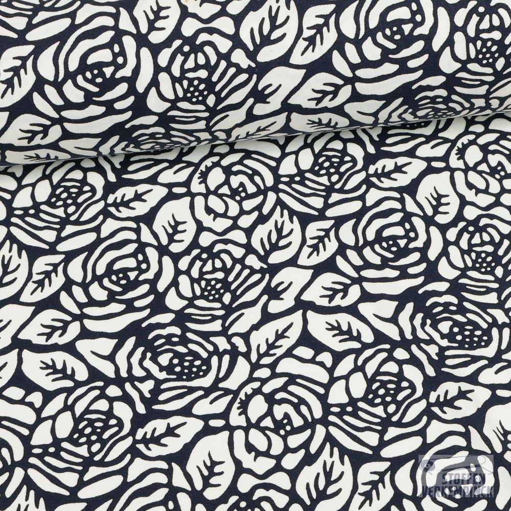 Jersey Viscose Dark Navy/White Flowers