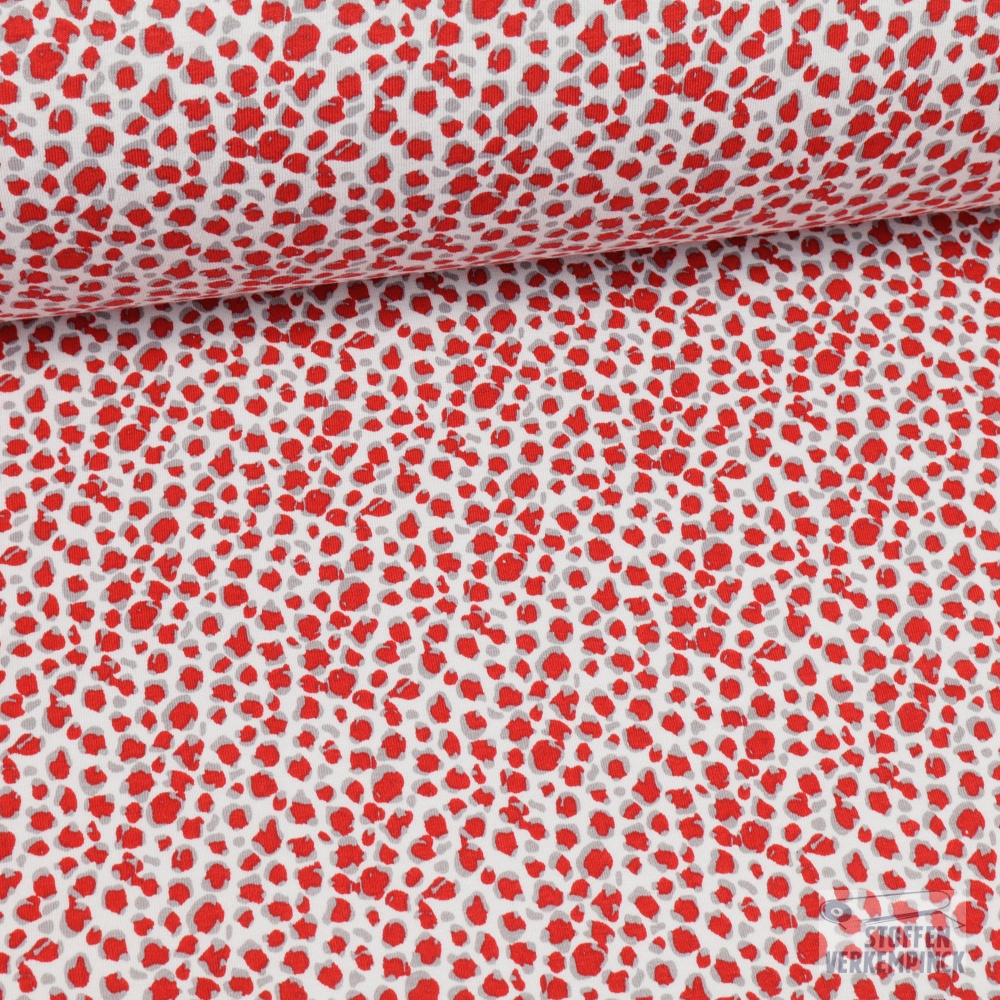 Jersey Viscose Leo Spots Red/Grey/White