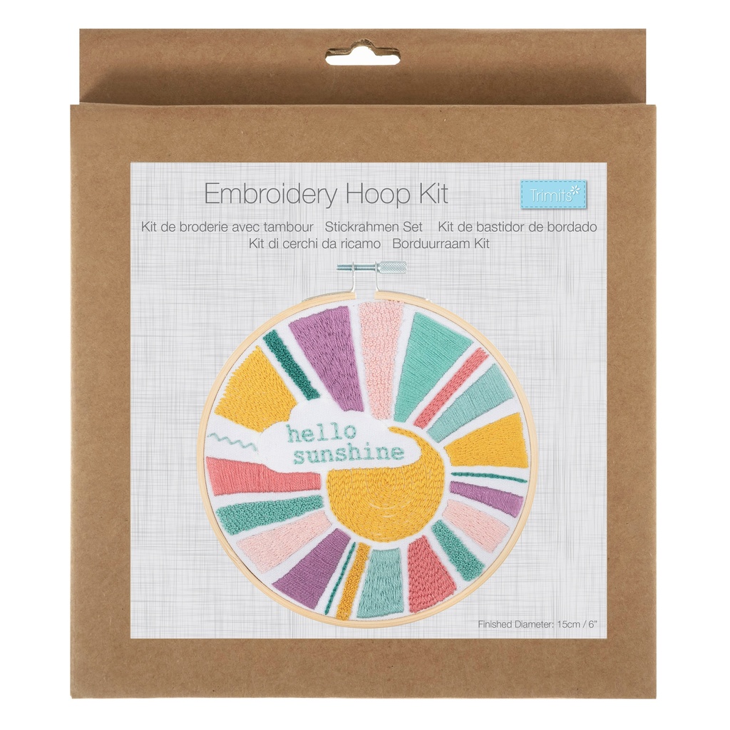 Borduurkit met borduurring 15cm - Hello Sunshine