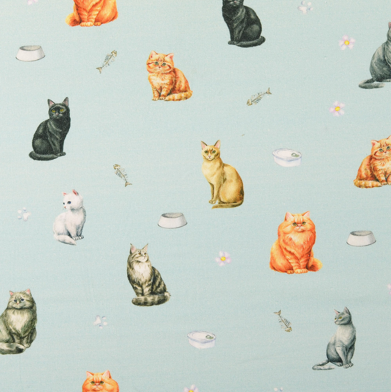 Cotton Digital Cats Light Blue