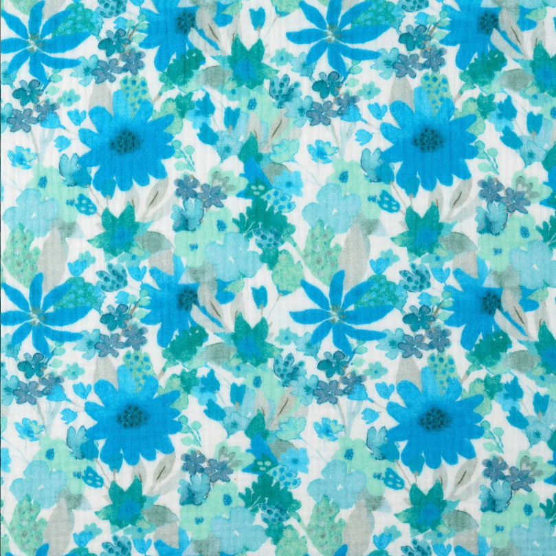 Double Gauze Digi. Summer Flower Turquoise