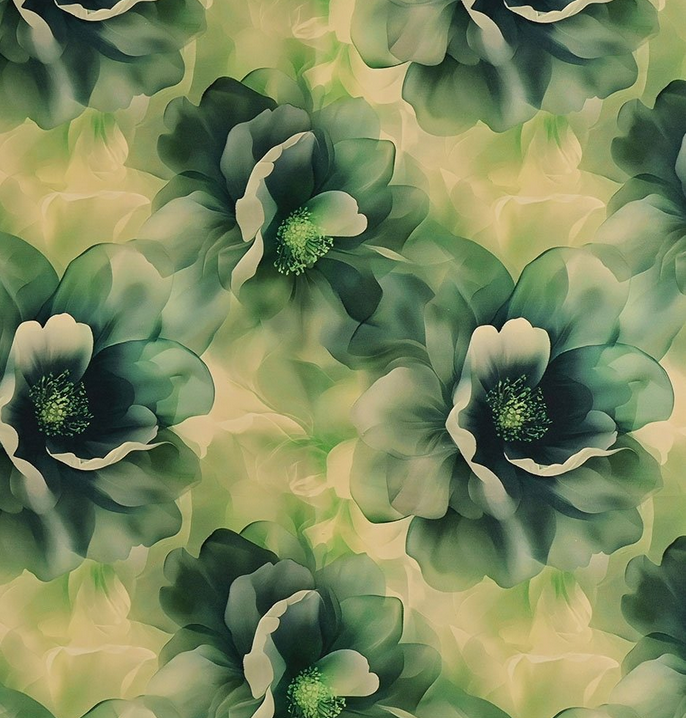 Cotton Stretch Satin Big Poppy Green