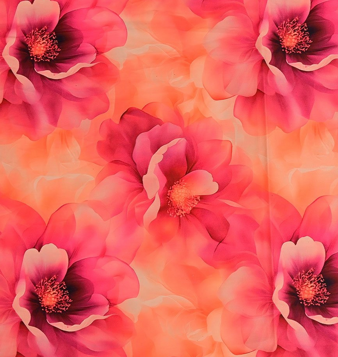 Cotton Stretch Satin Big Poppy Pink/Coral