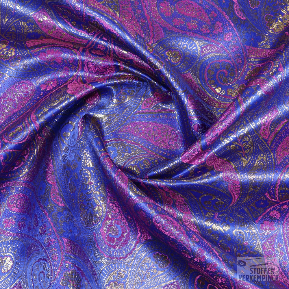 Brokaat Paisley Kobalt/Fuchsia/Gold