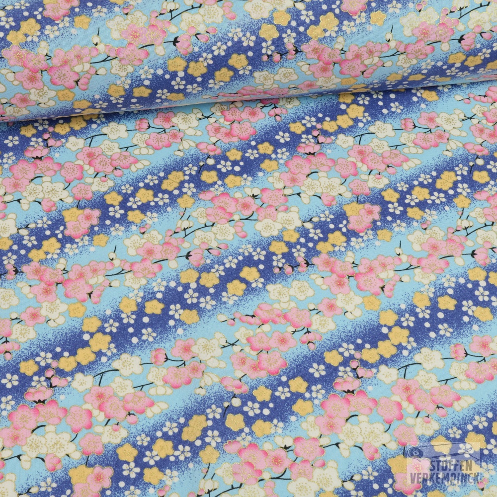 Katoen Foil Little Fowers Blue