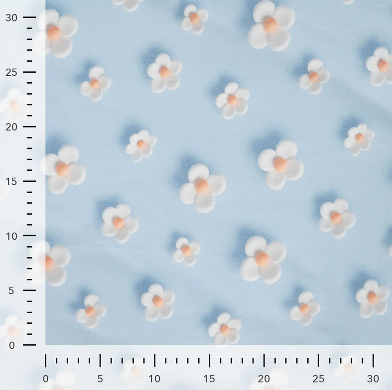 Jersey 3D Print Flowers Light Blue