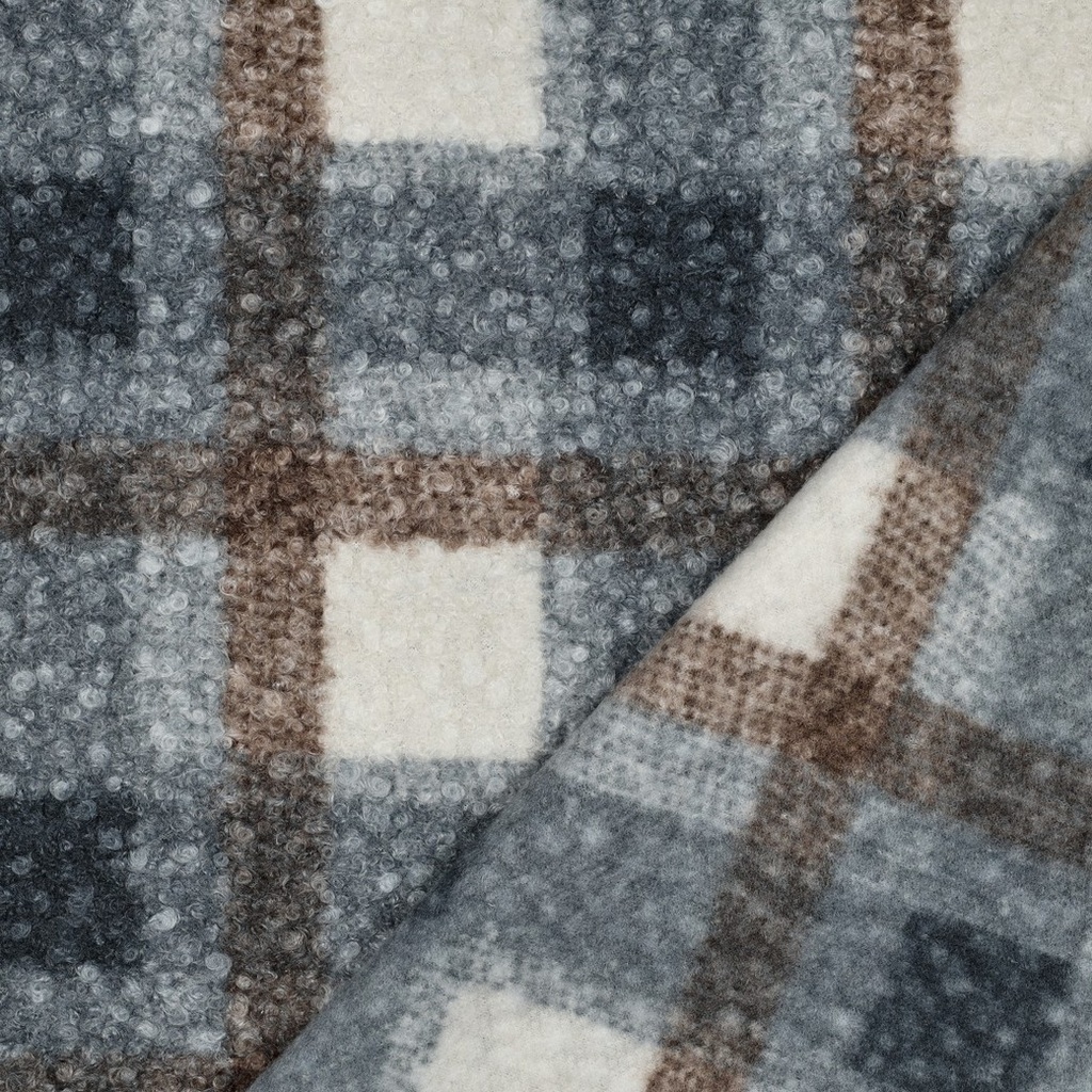 Mantelstof Bouclé Checks Greyblue