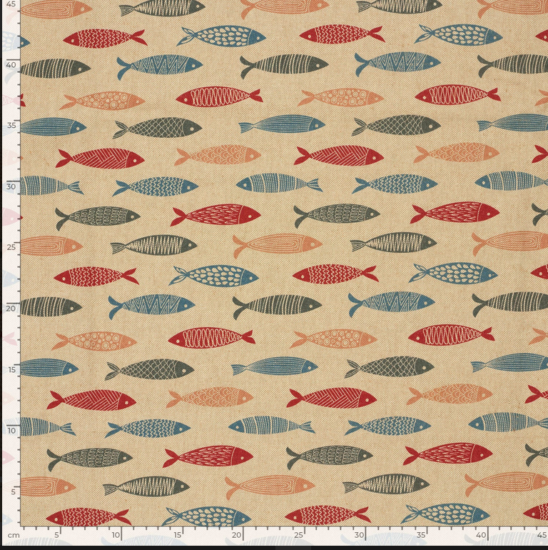 Canvas Digital Vissen Rood/Blauw/Naturel