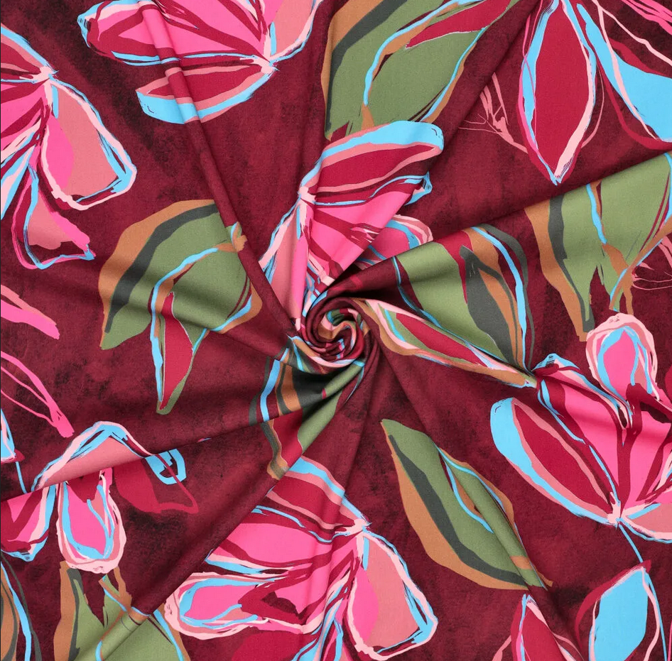 Viscose Stretch Tulip Lines Bordeaux