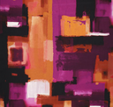 Viscose Stretch Satin Painting Violet/Orange
