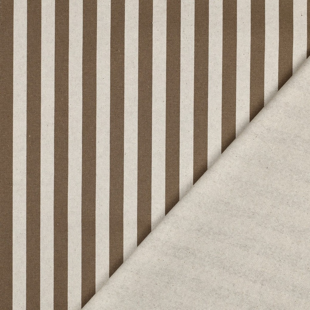 Coated Canvas Linen Look 15 mm. Stripes Brown