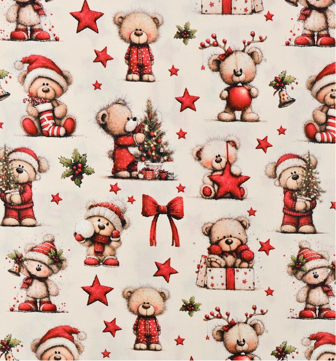 Kerst Poplin Digital Bear Ecru