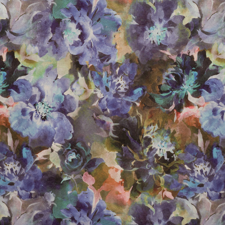 Scuba Suède Digital Flower Denimblue