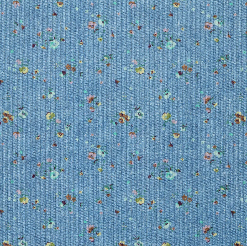 Ribvelours Denim Flower Blue Sky