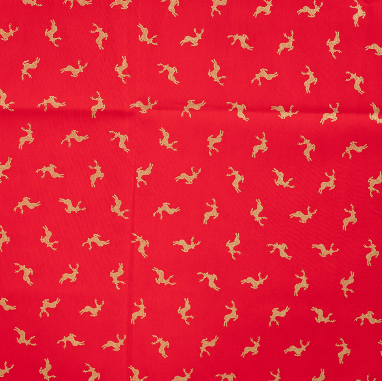 Katoen Kerst Foil Reindeer Red