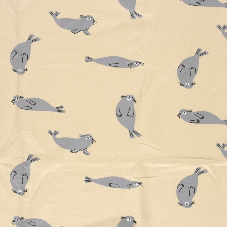 French Terry Brushed Digital Zeehond - Beige