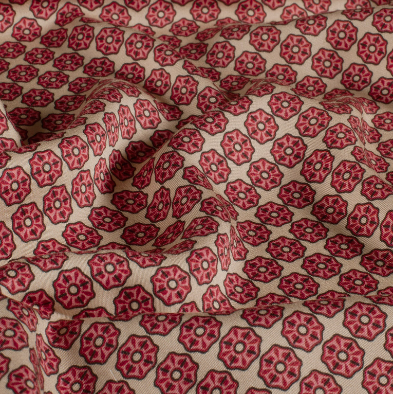 Viscose Satin Retroprint Raspberry