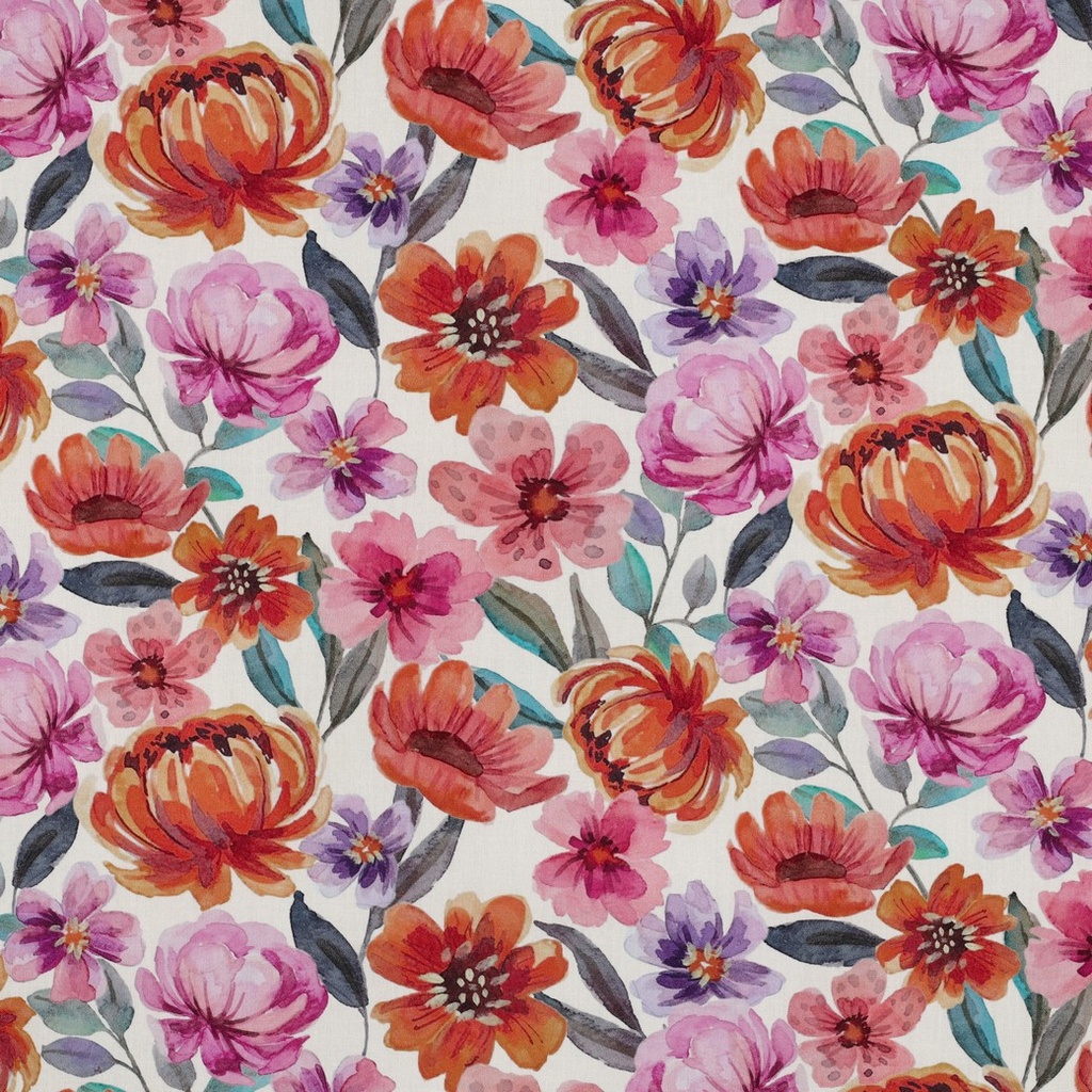 Fine Poplin Digital Medium Flowers White