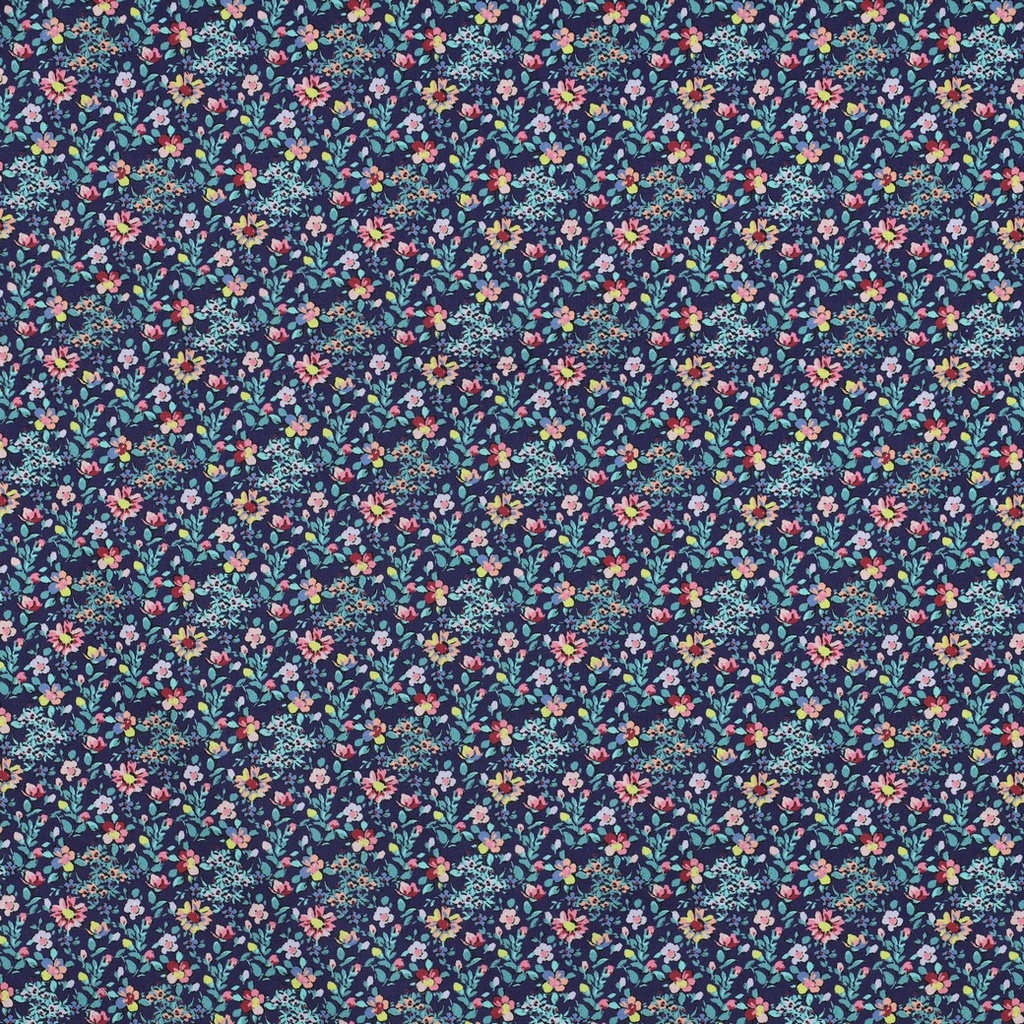 Fine Poplin Digital Small Flowers Navy