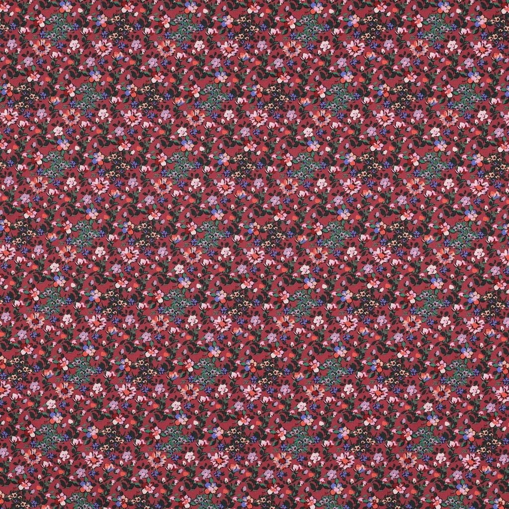 Fine Poplin Digital Small Flowers Burgundy