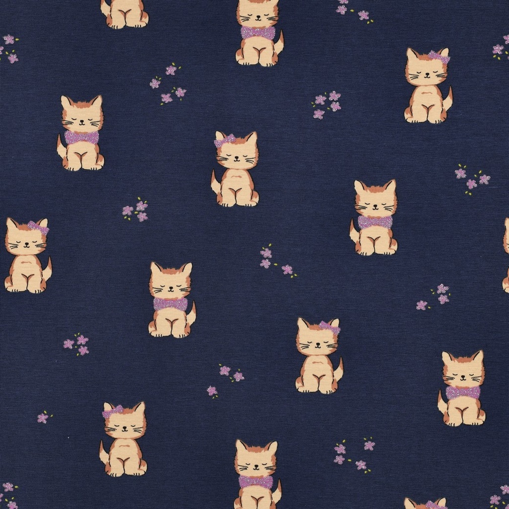 Jersey Glitter Cats Navy