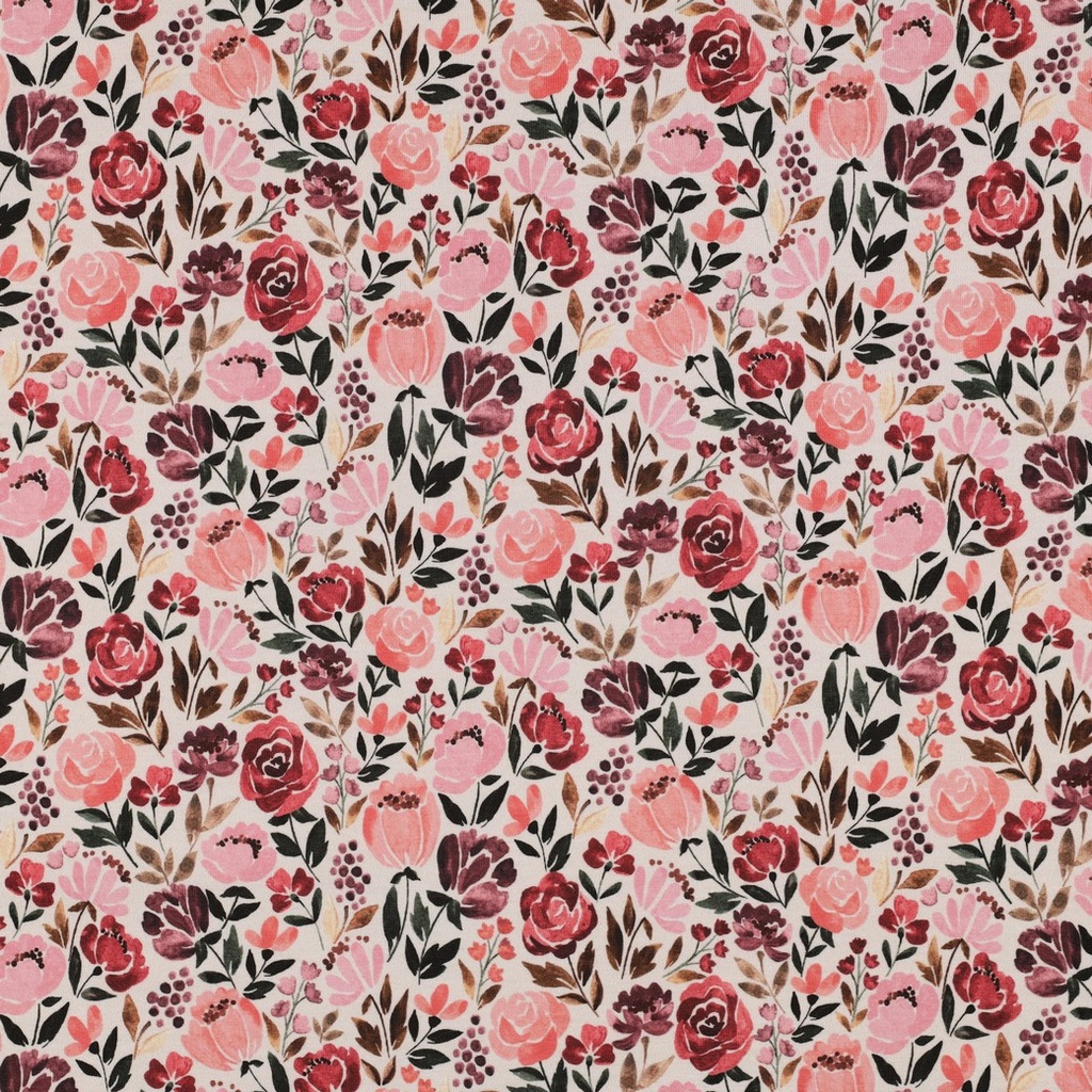 Jersey Bio Digital Rose & Dark Rose Flowers - Ecru