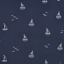 Double Gauze Embroidery Boats Navy