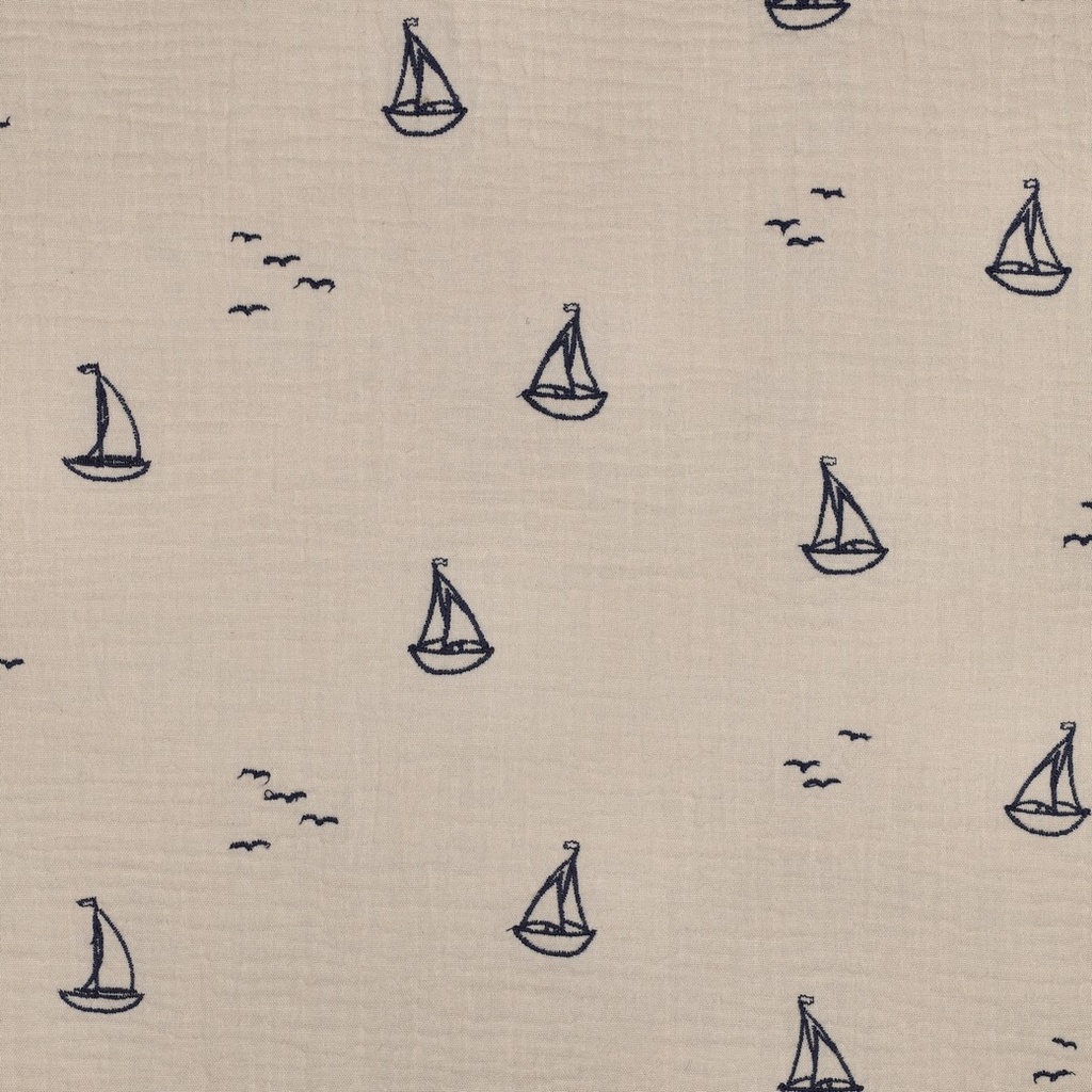Double Gauze Embroidery Boats Natural