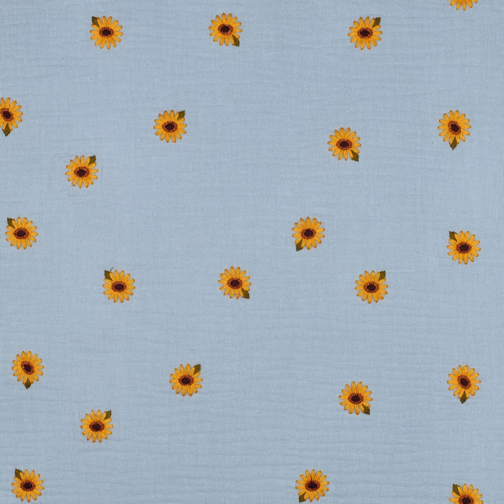 Double Gauze Embroidery Sunflower Blue