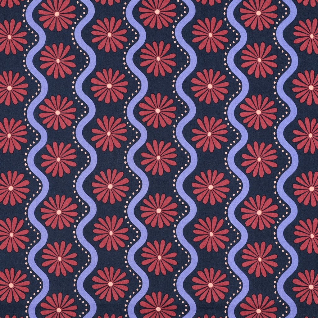 Cotton Viscose Retro Flowers Navy