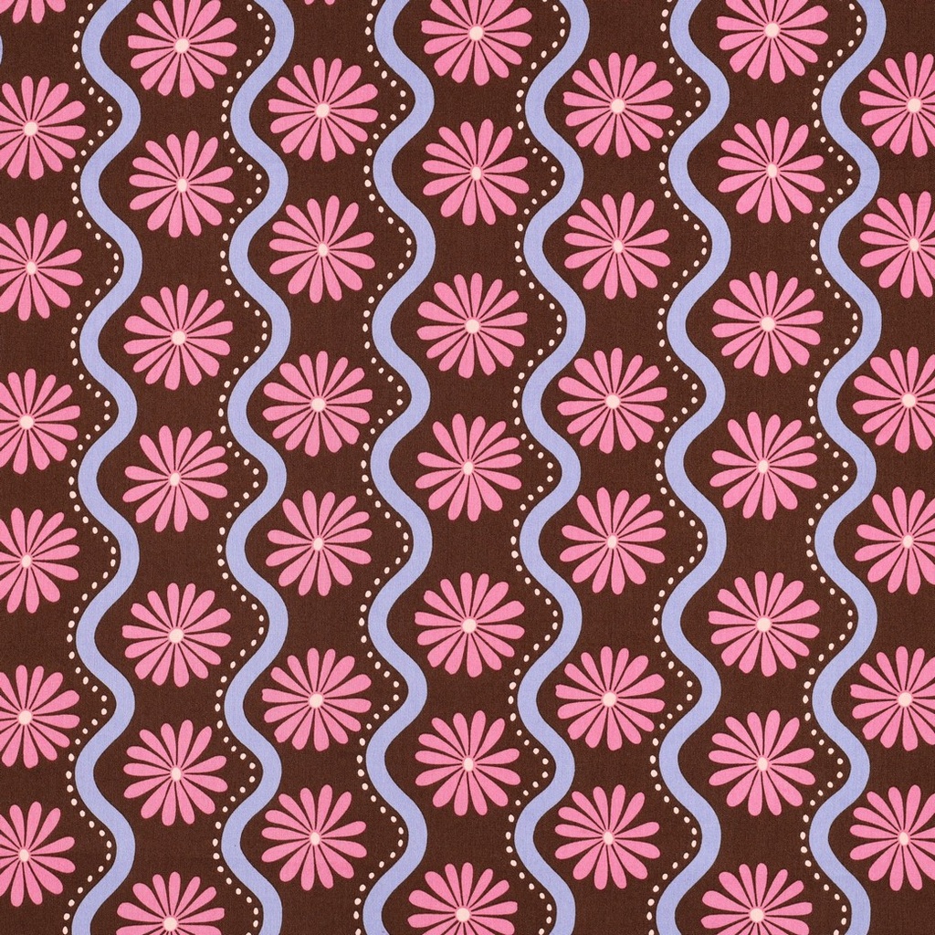Cotton Viscose Retro Flowers Brown