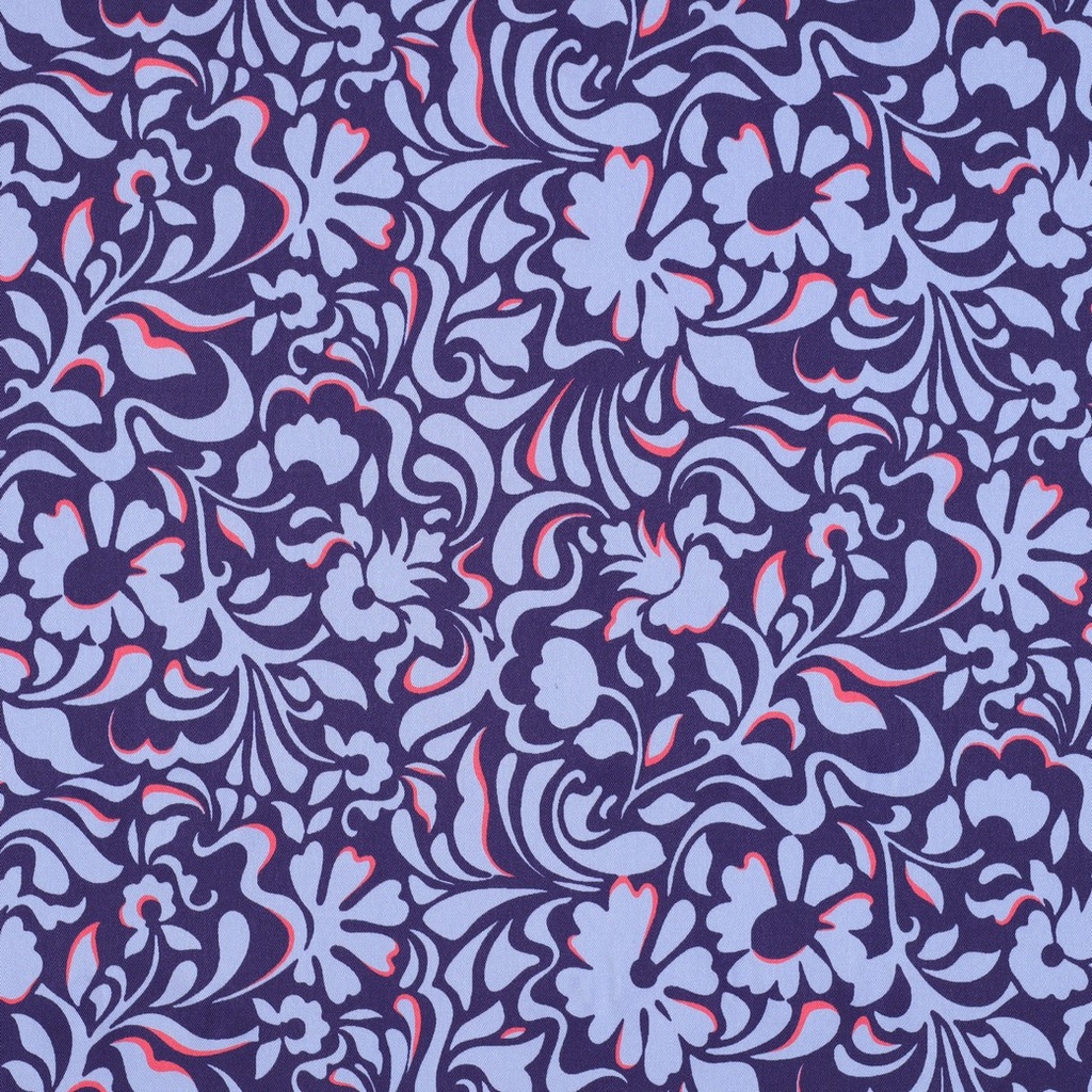 Viscose Rosella Stretch Leaves Blue