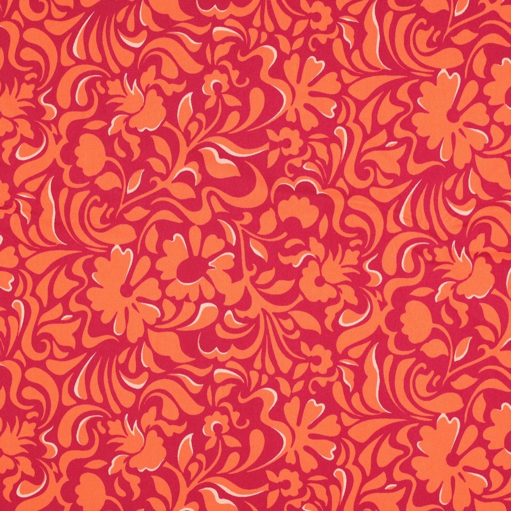Viscose Rosella Stretch Leaves Red/Orange