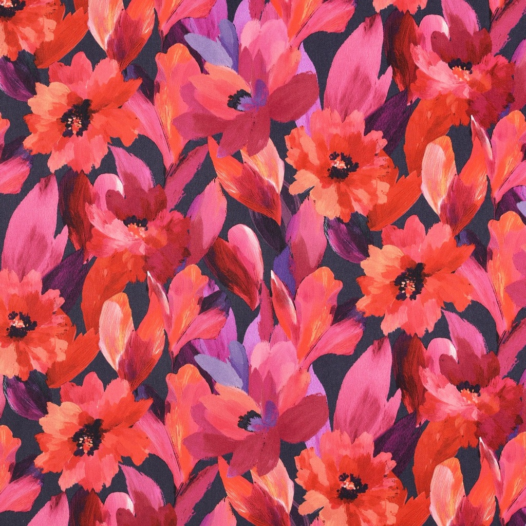 Viscose Rosella Stretch Digital Floral Navy