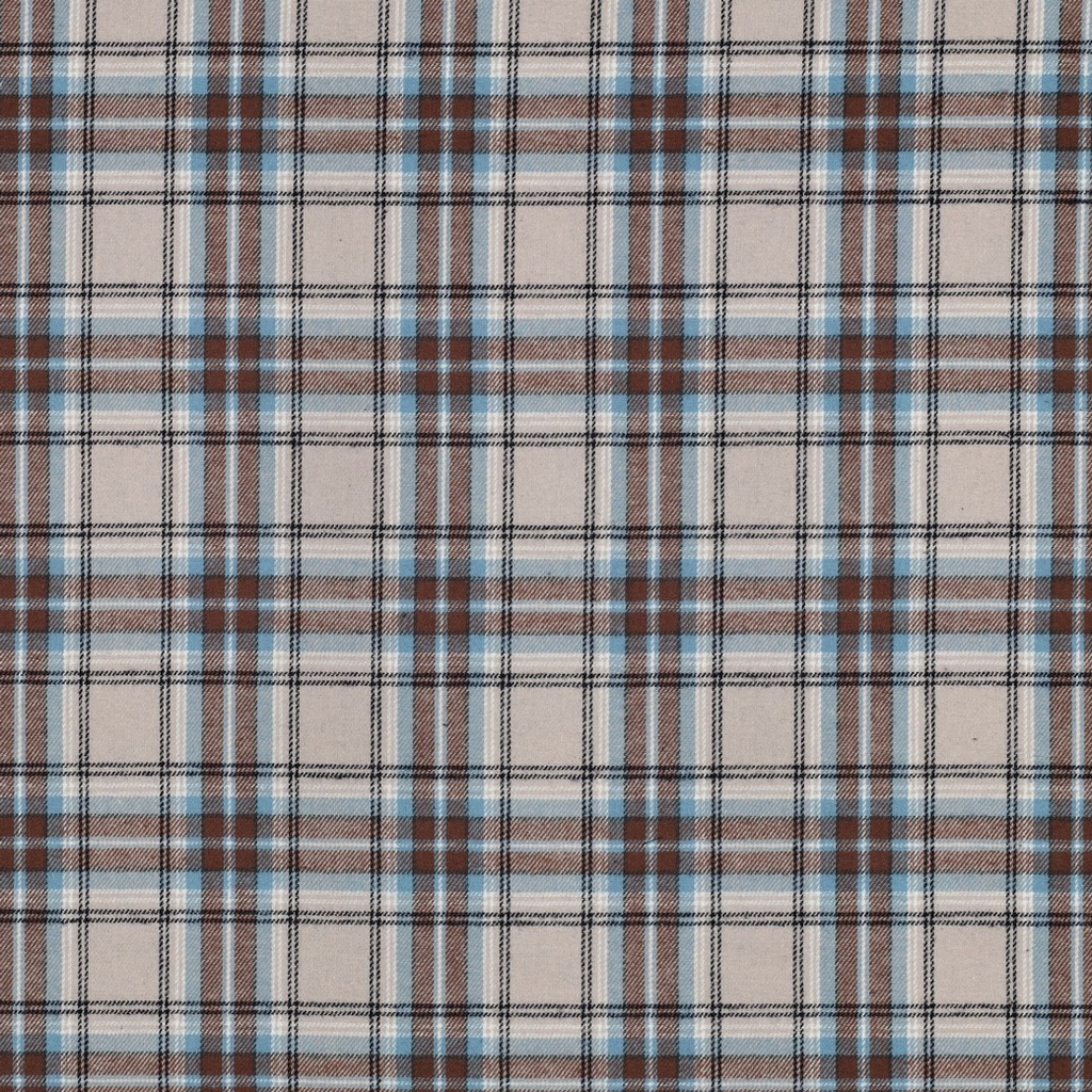 Cotton Yarn Dyed Brushed Checks Petrol/Brown/Ecru