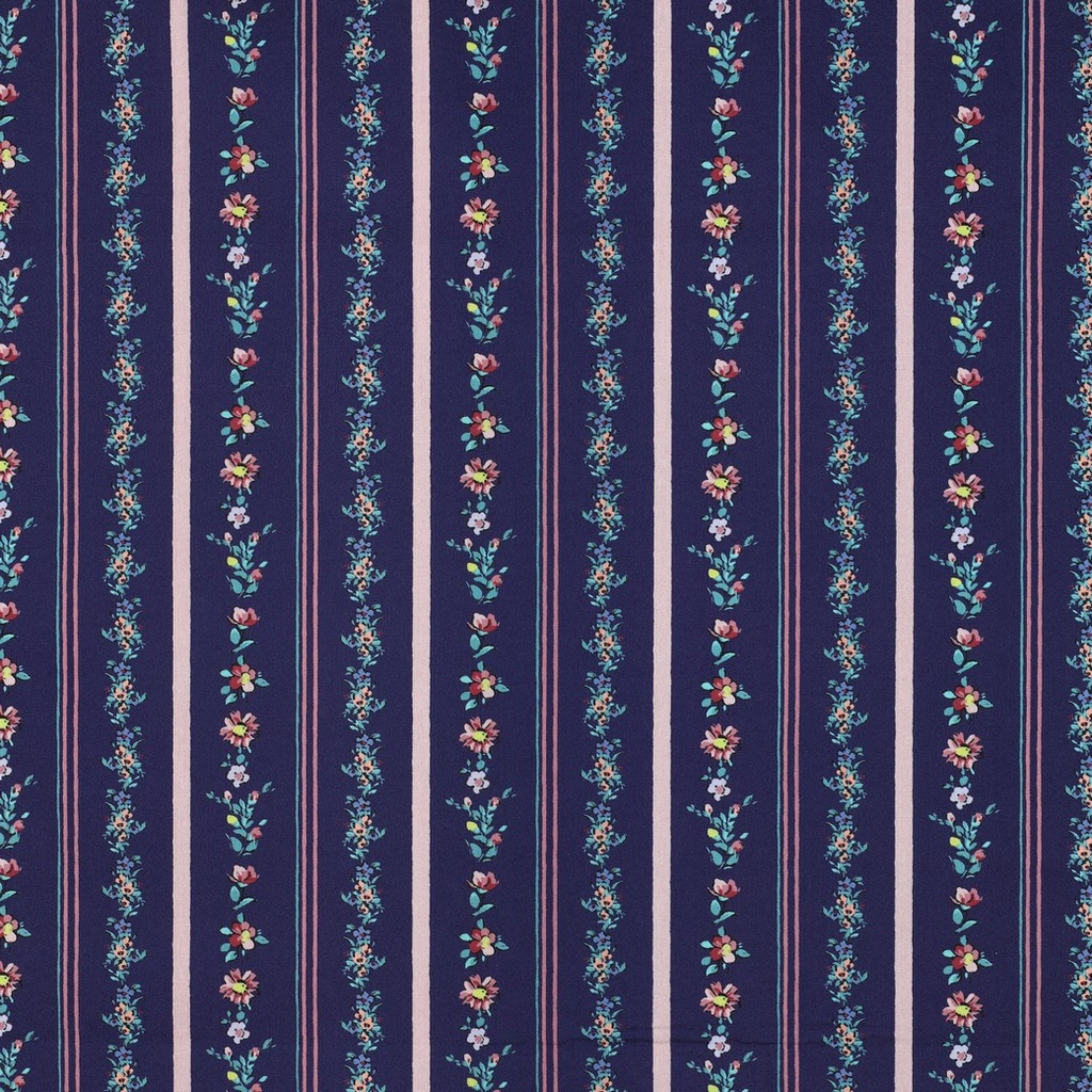 Fine Poplin Digital Flowerstripes Navy