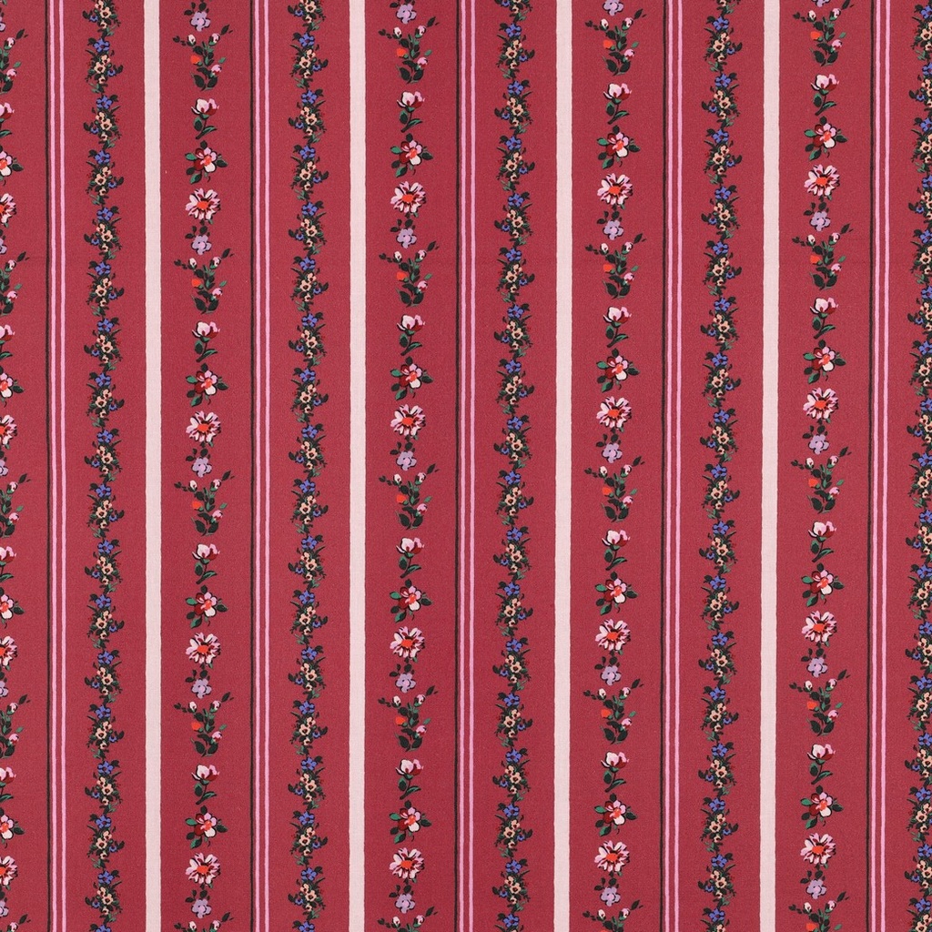 Fine Poplin Digital Flowerstripes Burgundy