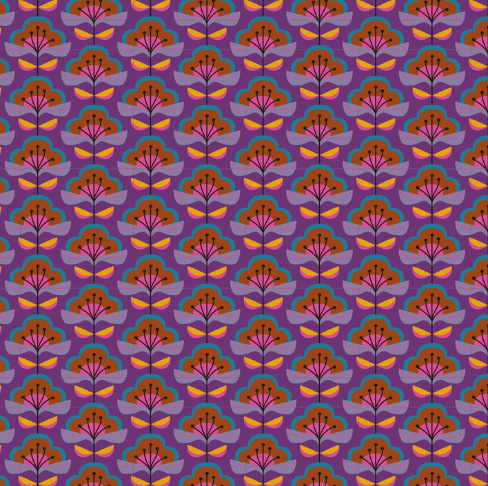 Cotton Poplin Digital Retro Flower Violet