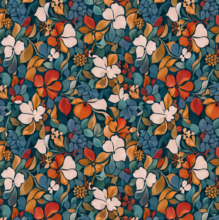 Viscose Jersey Digital Flowers Light Petrol