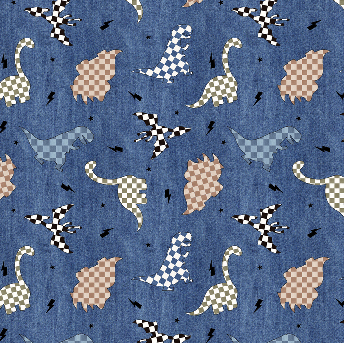 French Terry Digital Dinos Denimblue