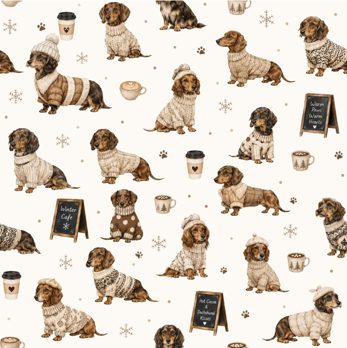 French Terry Digital Brushed Café Dog Ecru