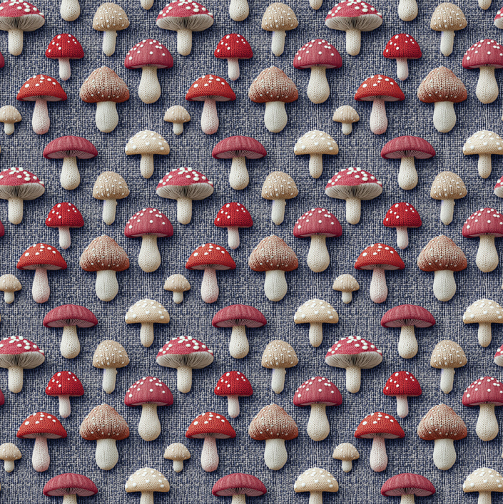 French Terry Digital Mushrooms Denimblue
