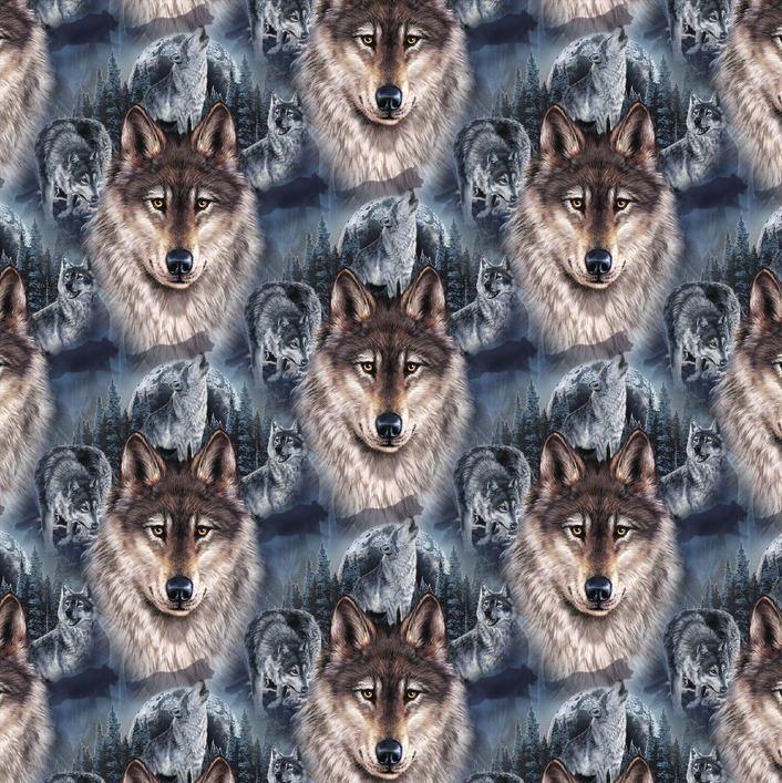French Terry Digital Wolves Blue-Anthracite