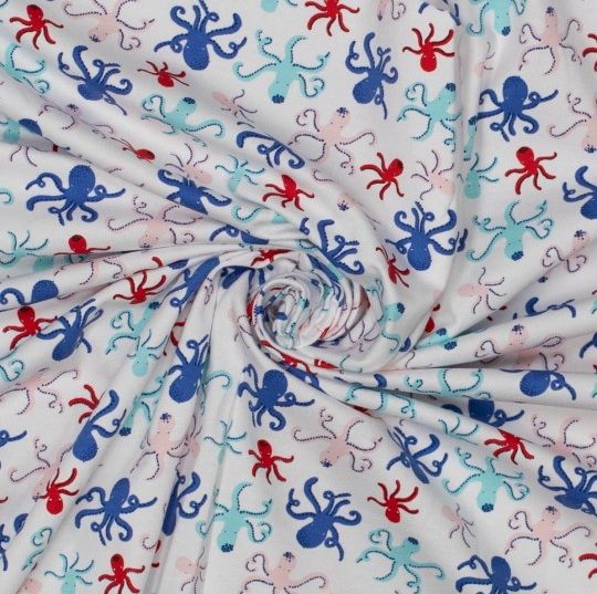 Jersey Katoen Octopus Blue/Red