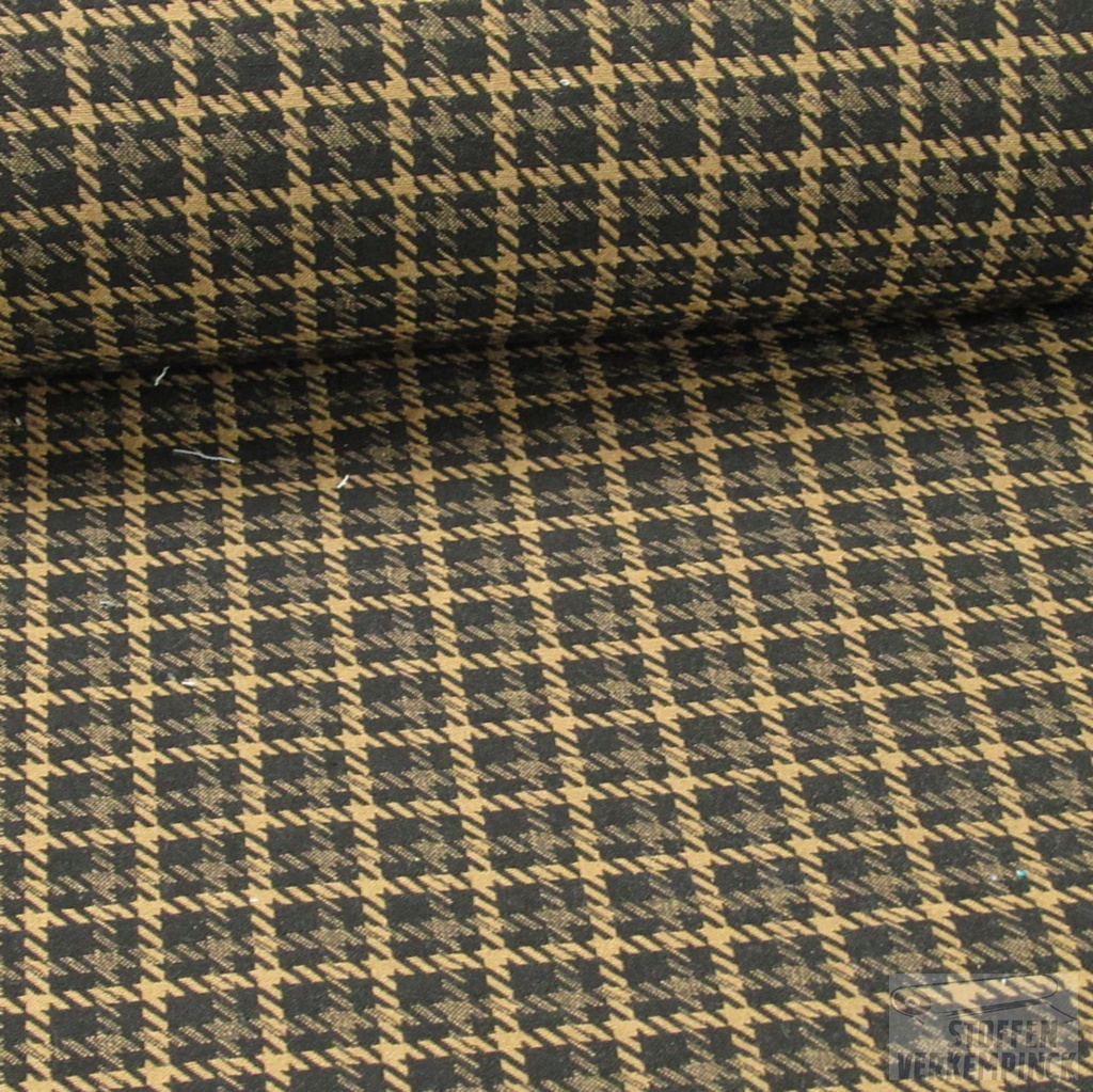 Bengaline stretch jacquard ruit - Bruin