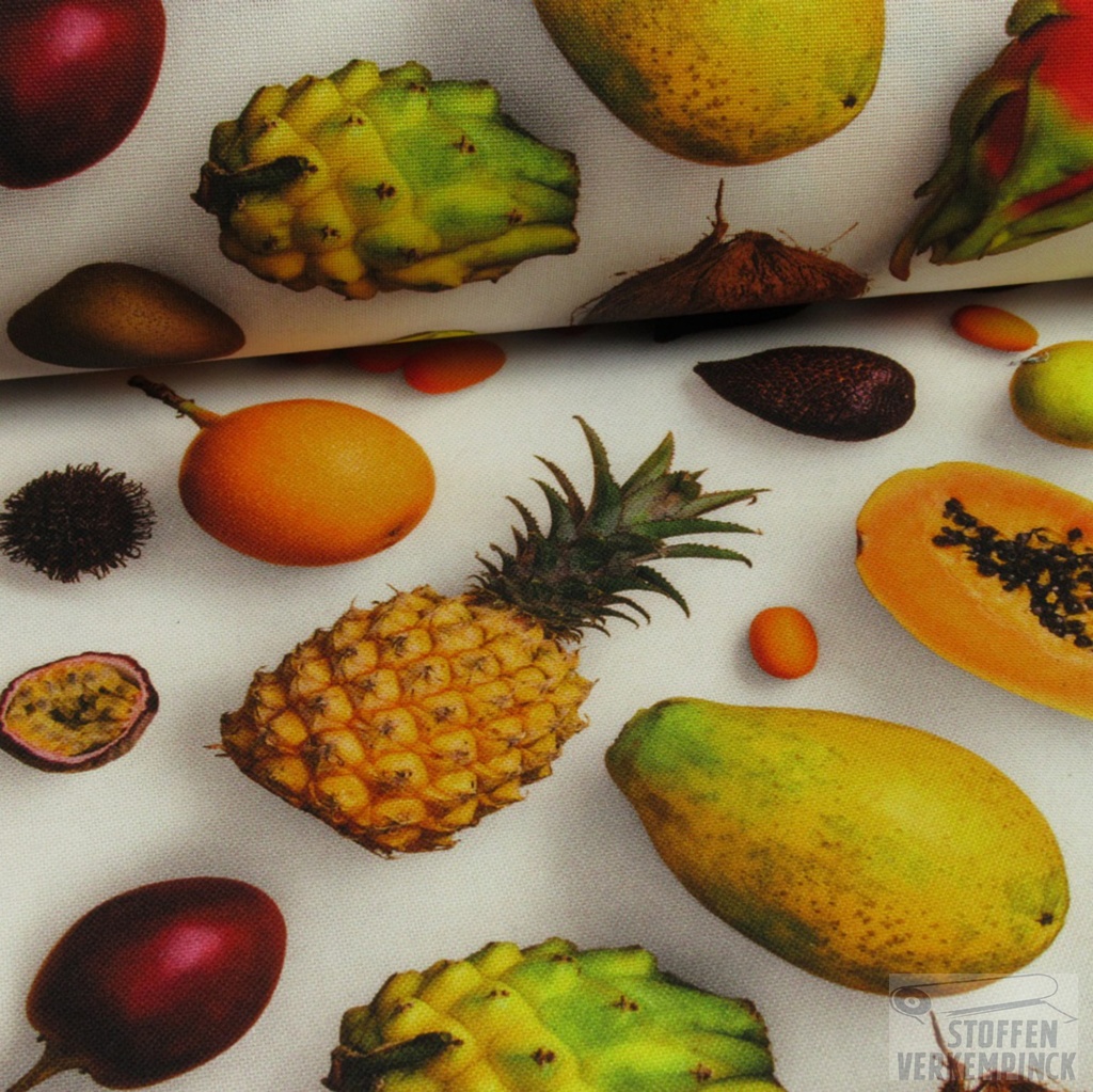 Canvas Digital Tropisch Fruit Wit